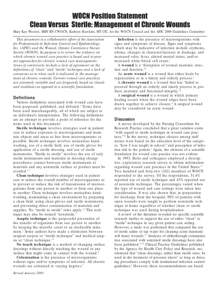 Clean Versus Sterile Management of Chronic Wounds Wound Evidence Based Medicine