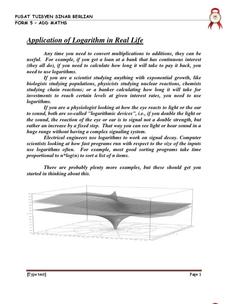 Application of Logarithm in Real Life PDF Logarithm Science