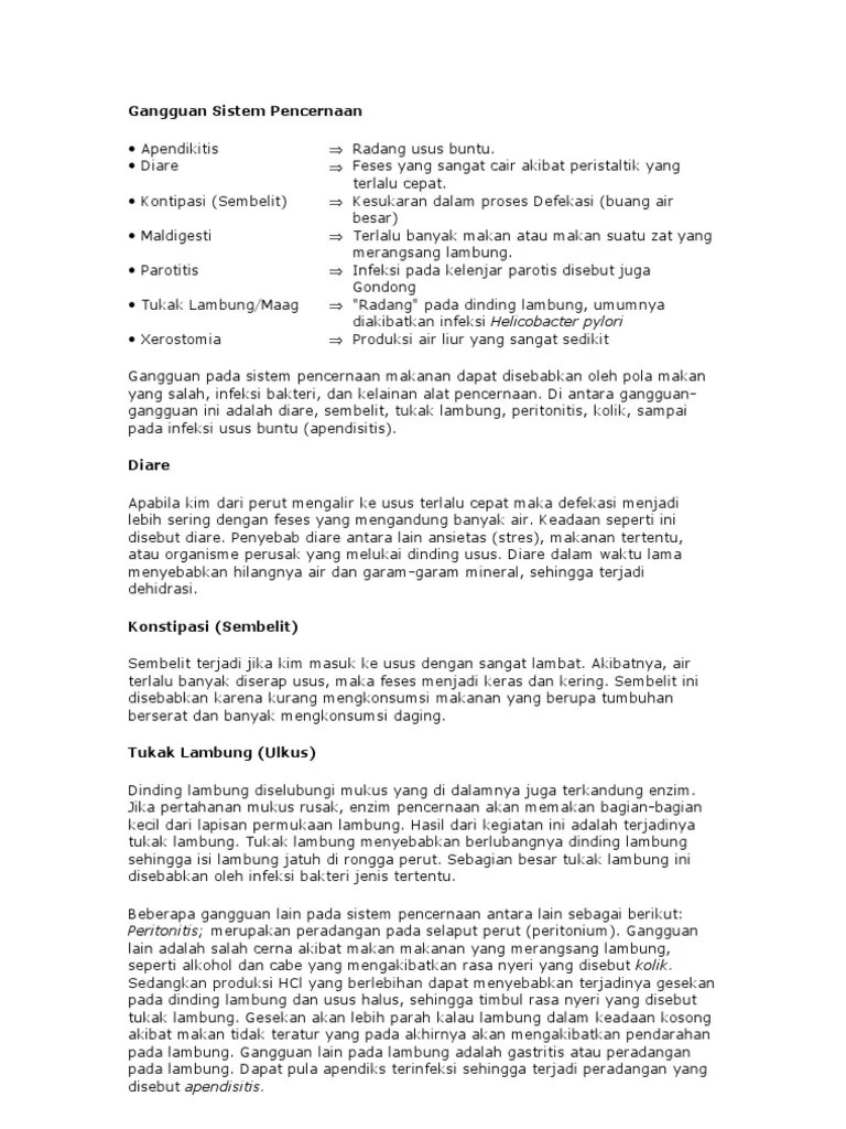 Gangguan Sistem Pencernaan Yang Disebabkan Oleh Keterlambatan Defekasi