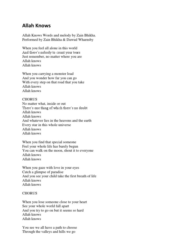 Zain Bhikha Allah Knows Lyrics Prayer Religion And Belief