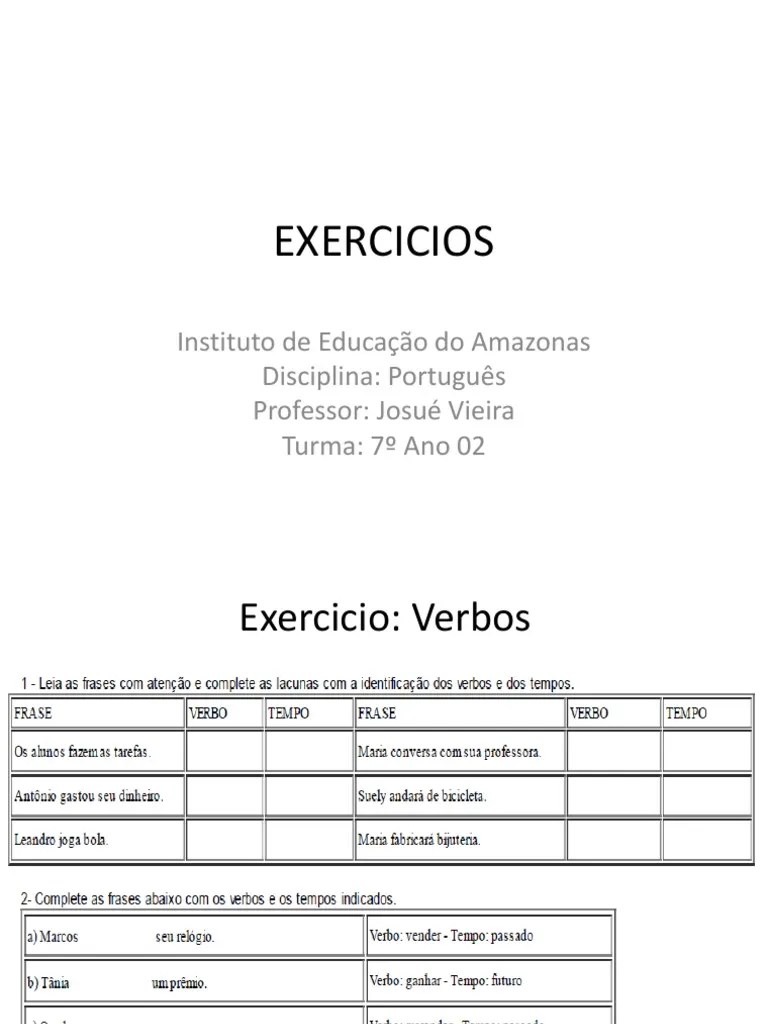 EXERCICIOS VERBOS 7 ANO