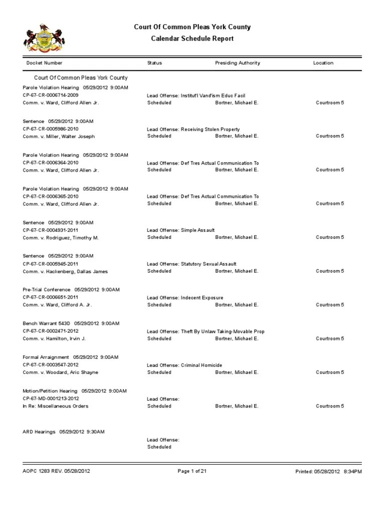 York County Court Docket For May 29 PDF Politics Social Science(01)