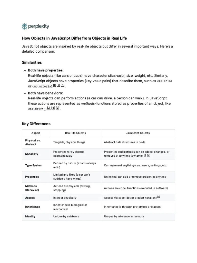 Differences Between Javascript And Reallife Objects Pdf Java