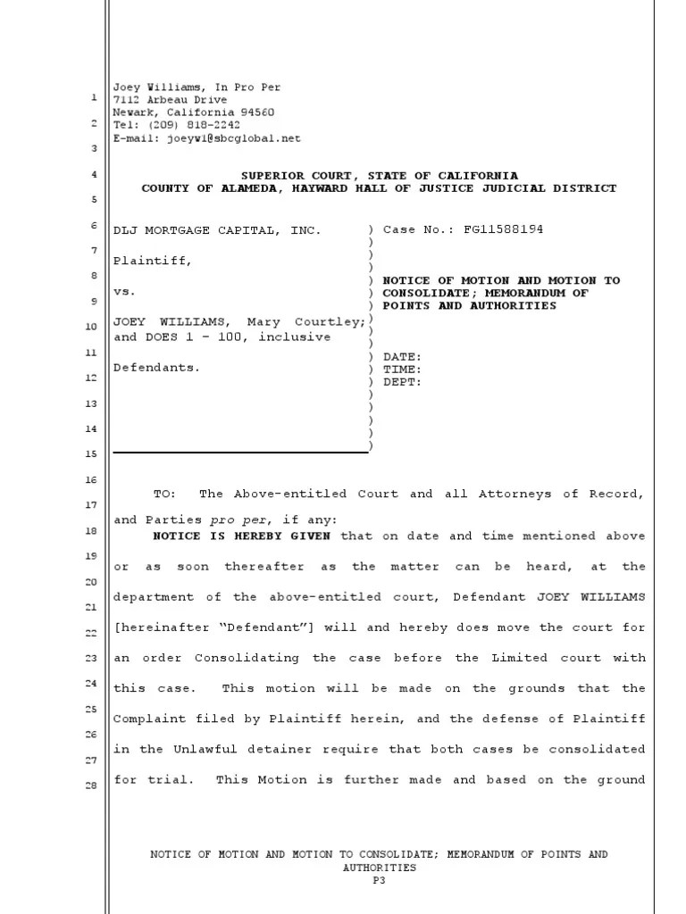 03 08 12 Motion to Consolidate; Memorandum of Points and Authorities