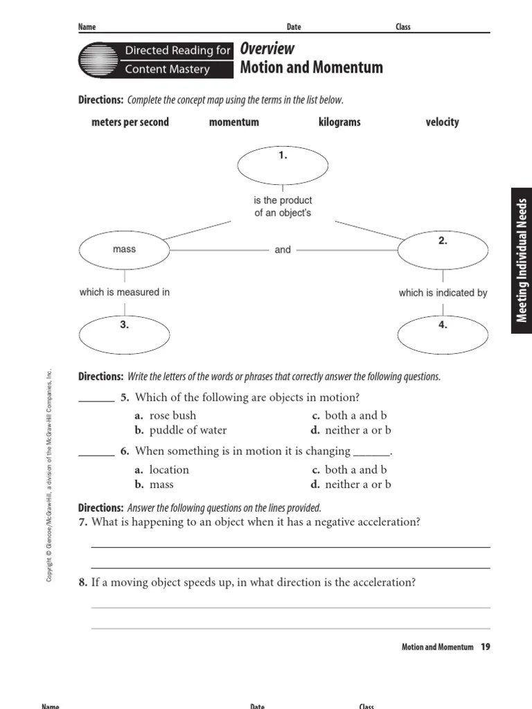 Directed Reading For Content Mastery Overview Motion Answer Key