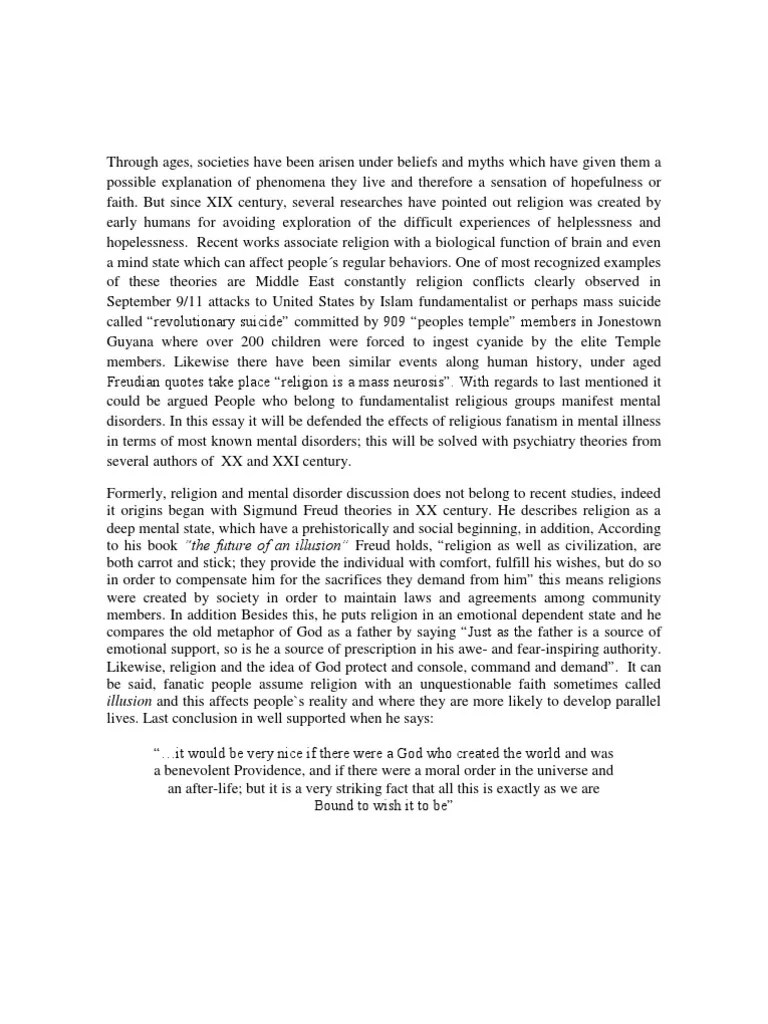 English Essay Religion Disorder Sigmund Freud