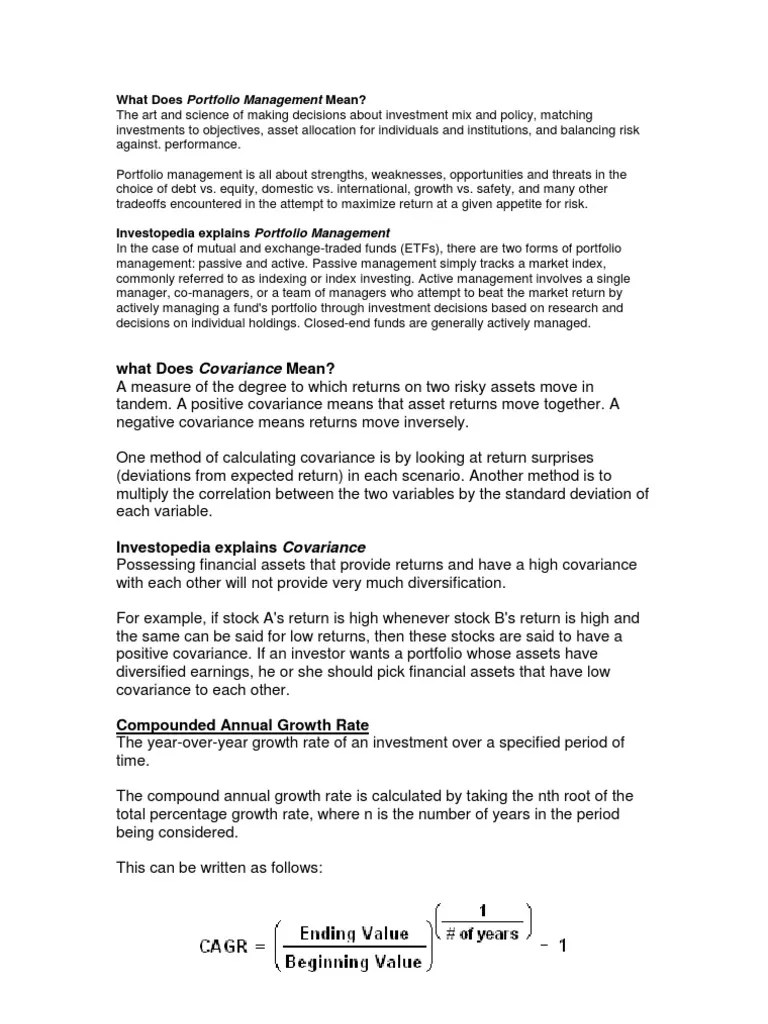What Does Portfolio Management Mean Clearing (Finance) Investment