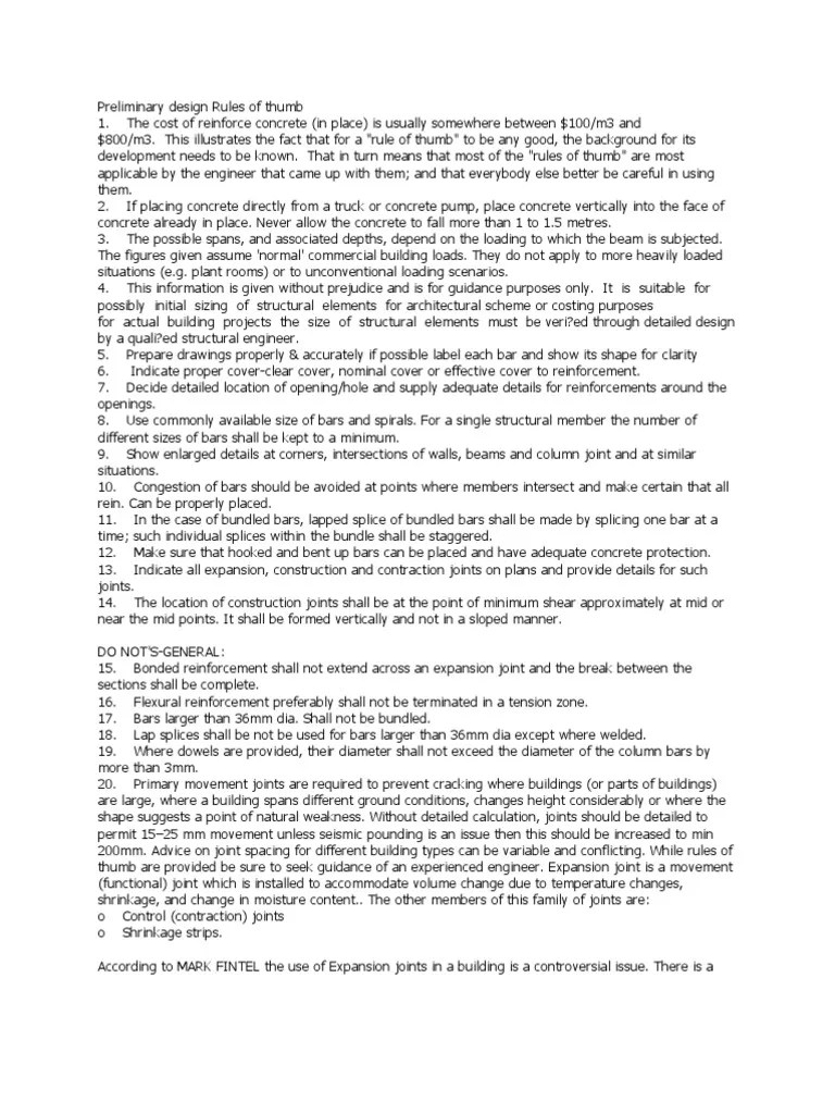 Preliminary Design Rules of Thumb Truss Beam (Structure)