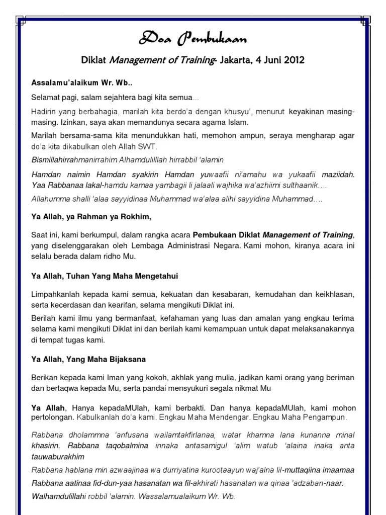 Doa Pembukaan Dan Penutupan Diklat | PDF