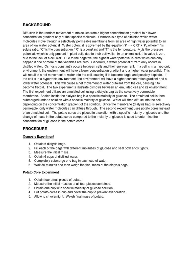 AP Bio Lab Report Osmosis Applied And Interdisciplinary Physics