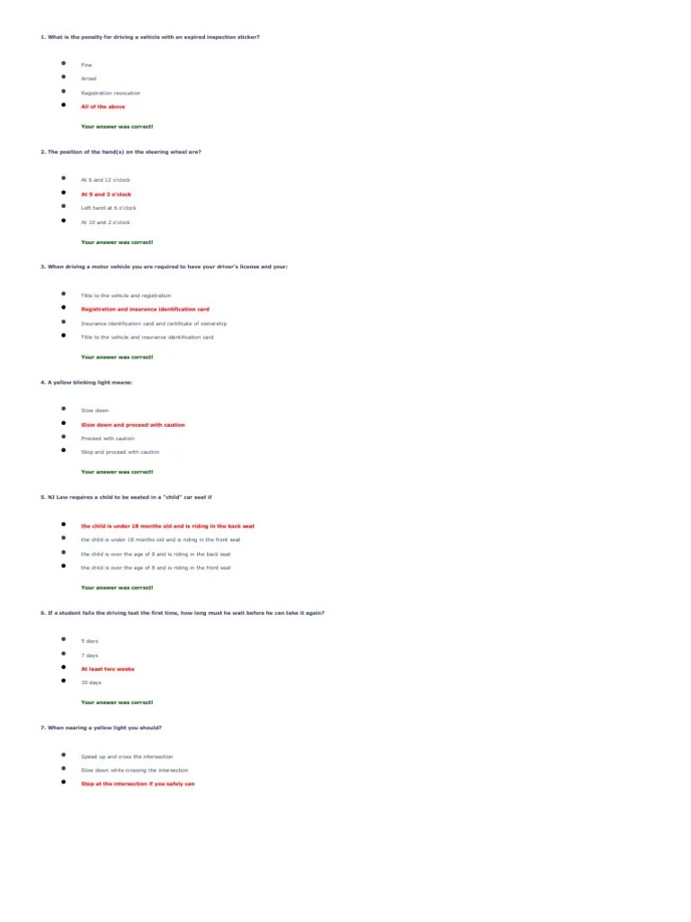 New Jersey Driver's License Exam: Answers and Explanations | PDF