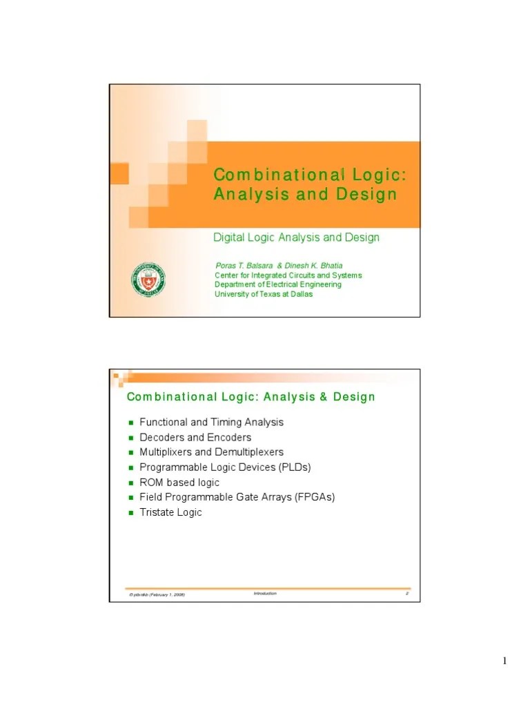 Combinational Logic Combinational Logic Analysis and Design Analysis