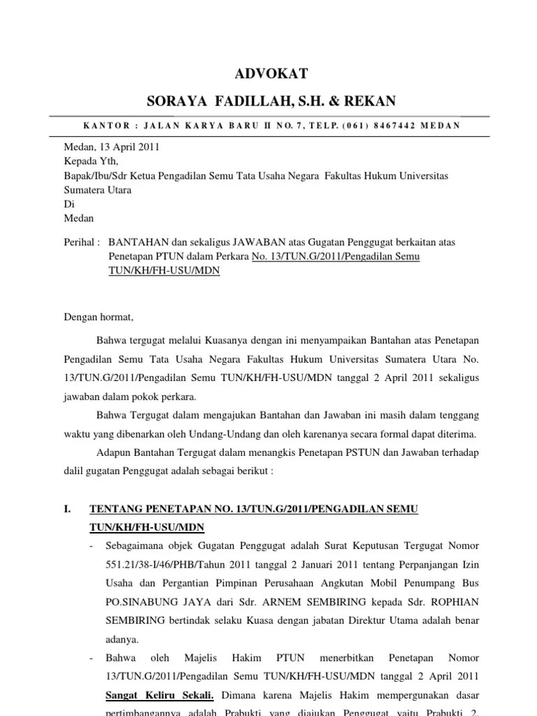 Putusan pengadilan agama malang tentang gugat cerai no. Contoh Surat Eksepsi Dalam Ptun - Download Kumpulan Gambar