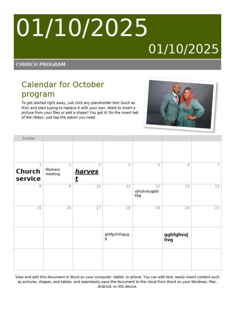 October Church Program Calendar PDF