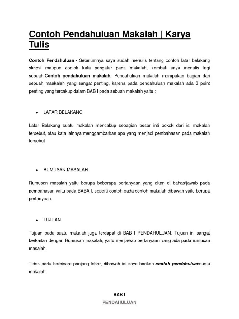 Contoh Pendahuluan Makalah | PDF