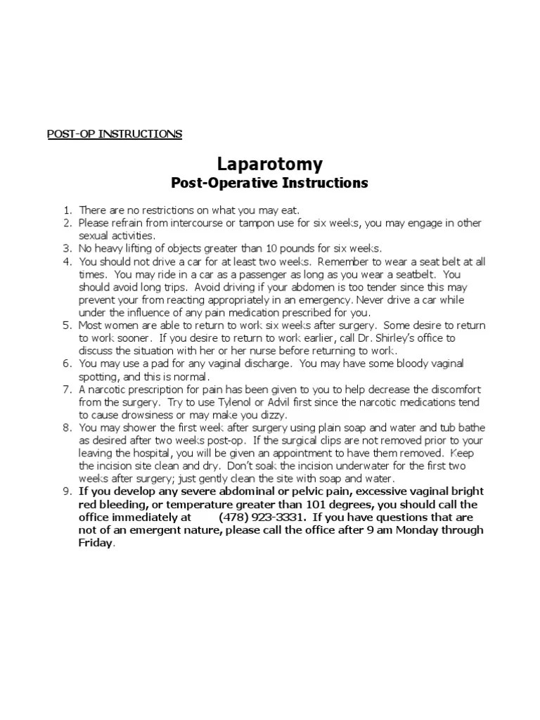 Post Op Instructions PDF Surgery Wound