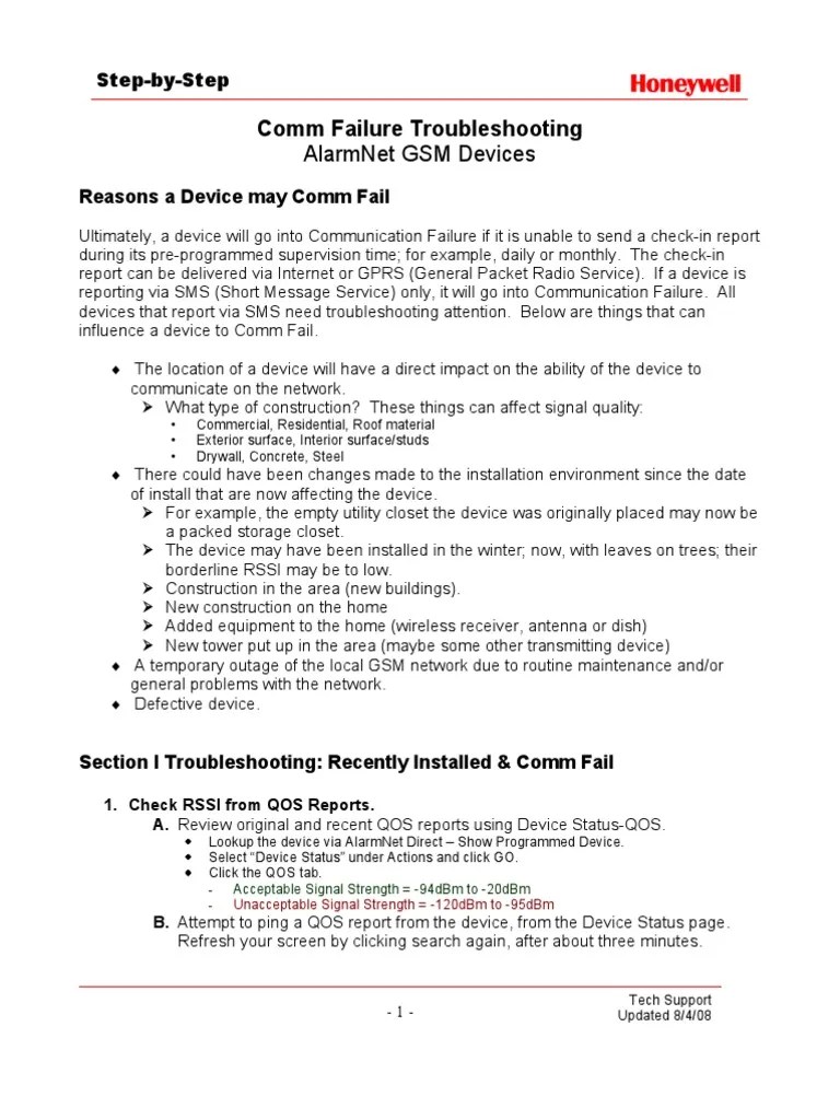 Honeywell Cellular Communication Path Failure Troubleshooting PDF Technical Support