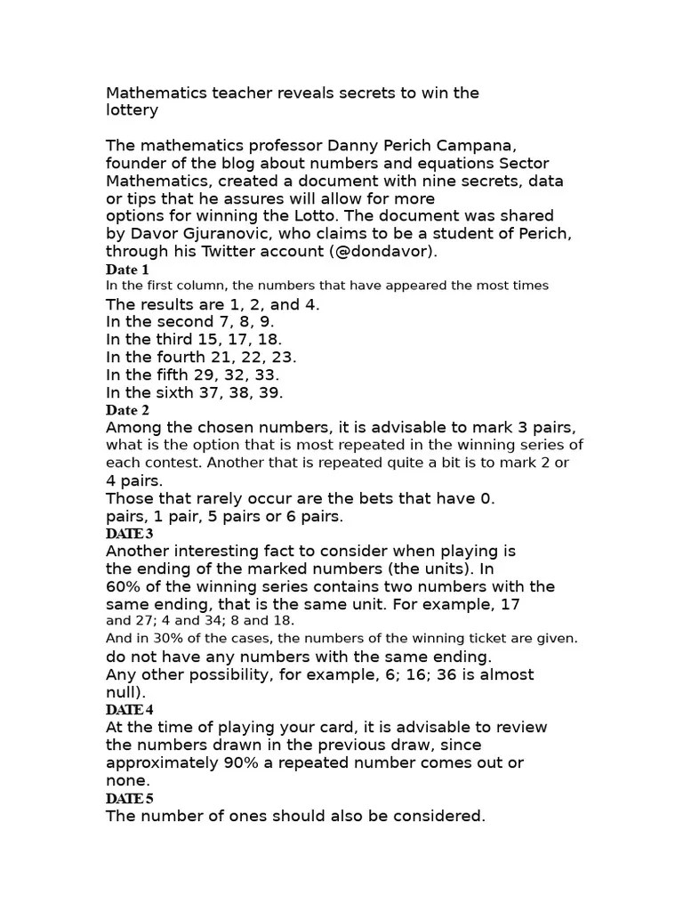 Mathematics Teacher Reveals Secrets to Win the Lottery PDF Lottery