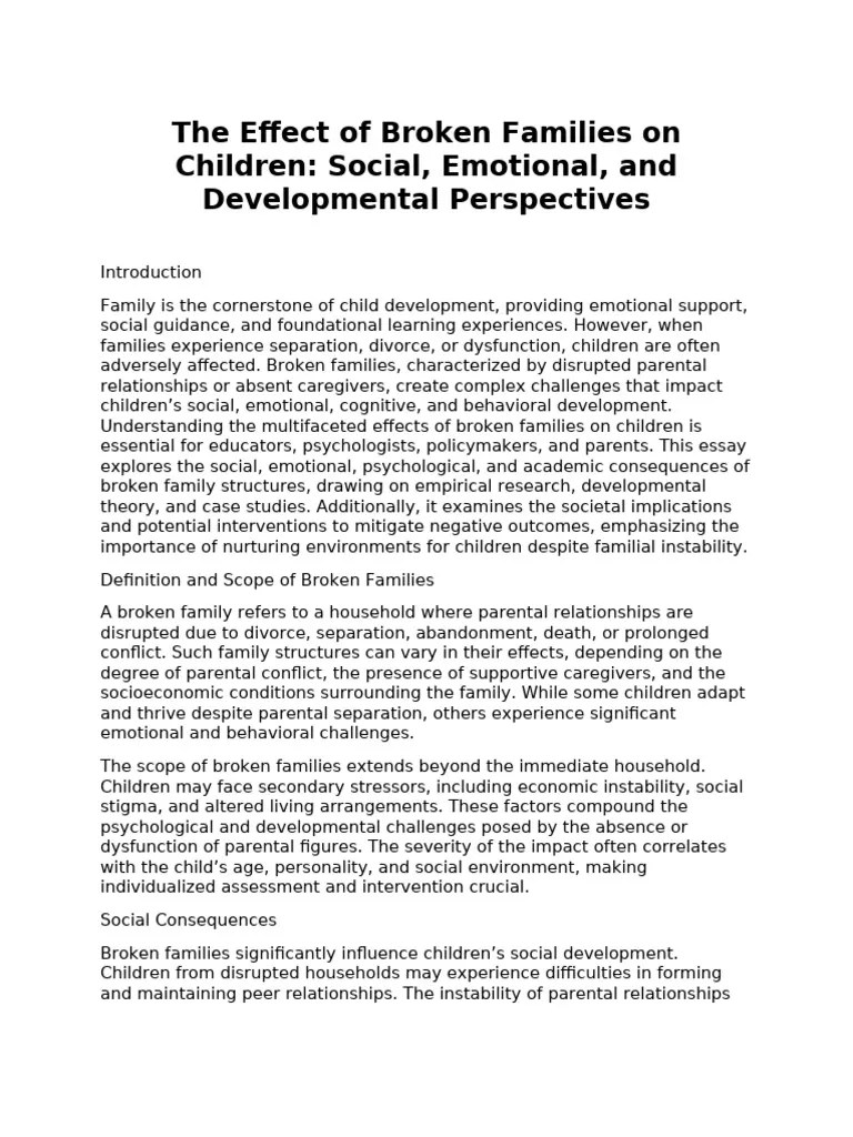 Impact of Broken Families on Children PDF Psychological Resilience