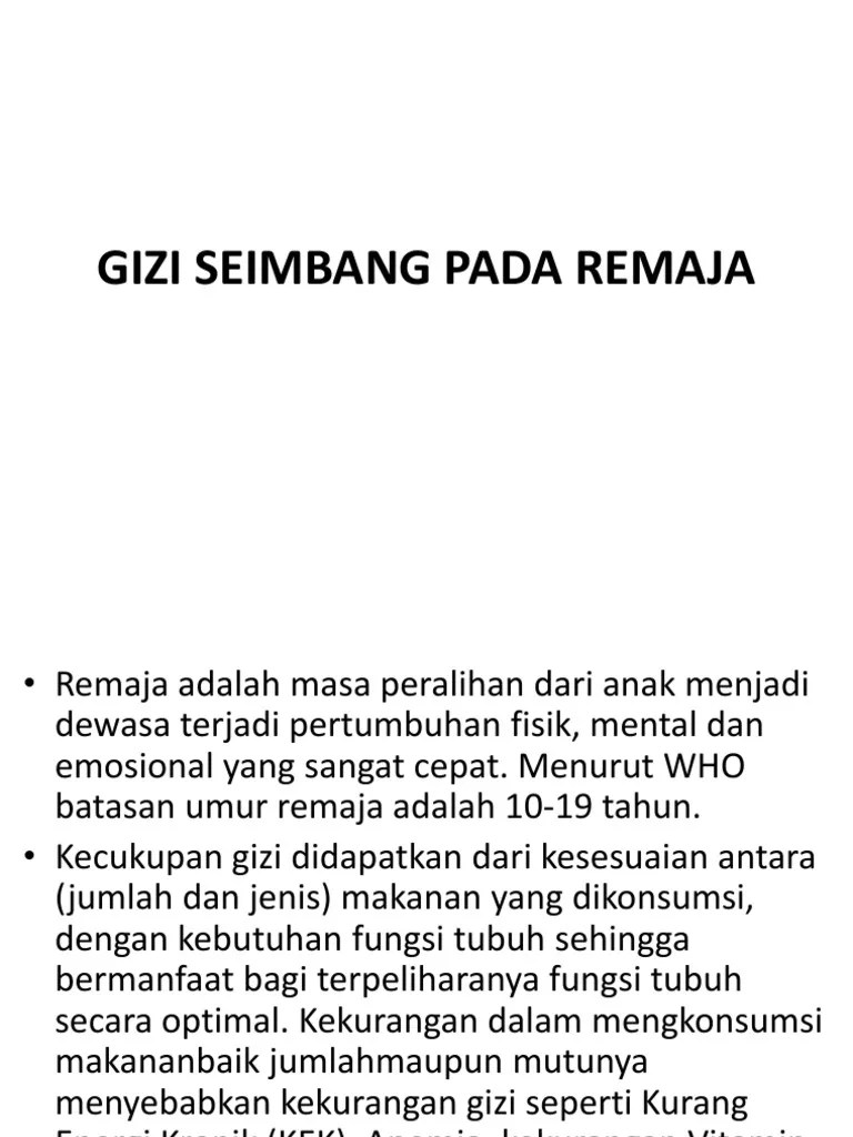 Gizi Seimbang Pada Remaja
