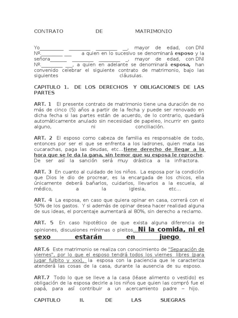 Contrato de Matrimonio Matrimonio