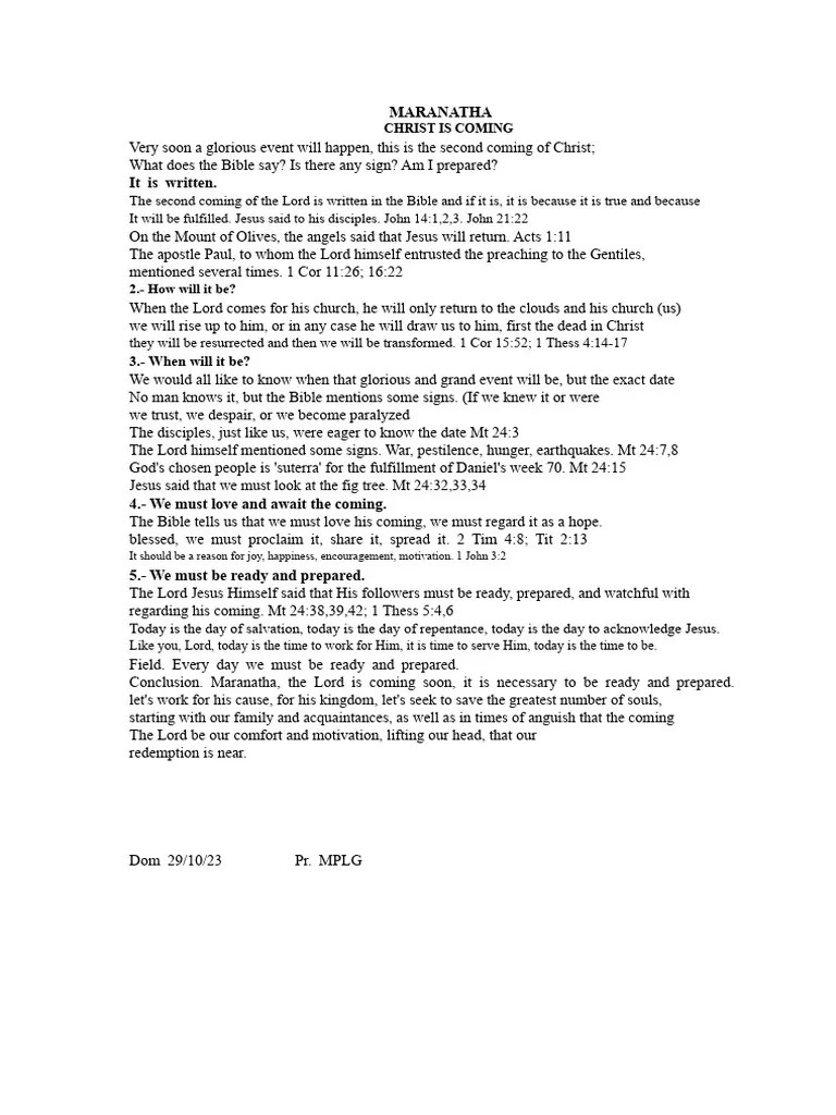 Second Coming of Christ Be Prepared PDF Jesus Bible Content