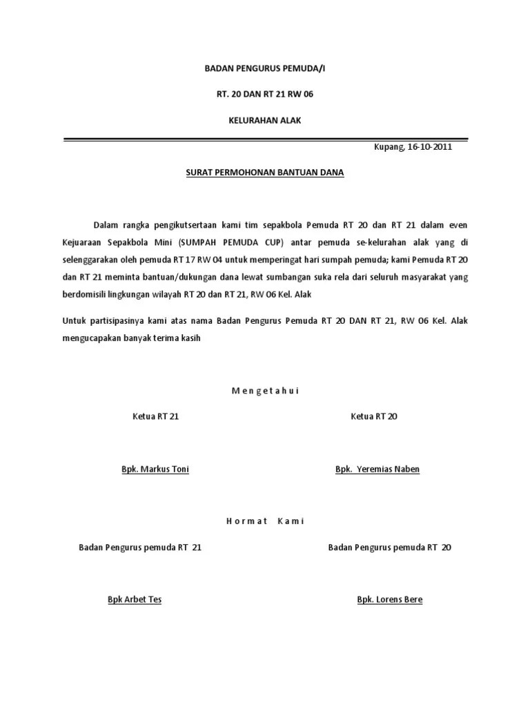 Contoh Proposal Bantuan Dana (DOC) Contoh Proposal Bantuan Dana Usaha