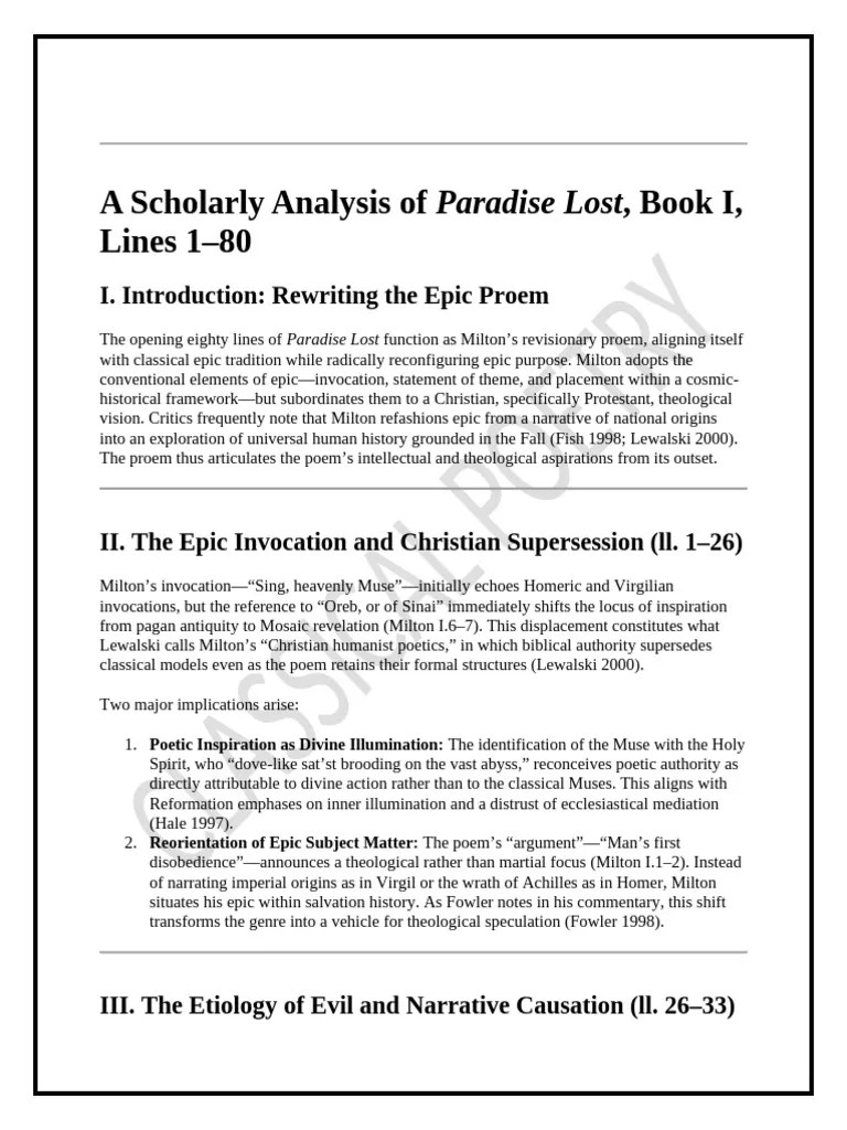 Analyzing Paradise Lost's Epic Proem PDF Paradise Lost John Milton