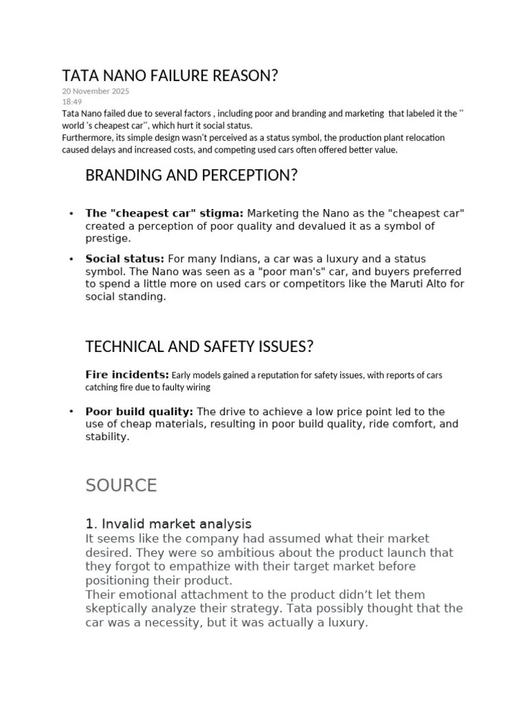 Reasons Behind Tata Nano's Failure PDF