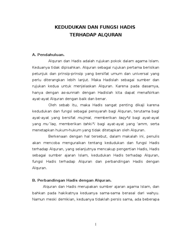 Kedudukan Dan Fungsi Hadis Terhadap Alquran | PDF