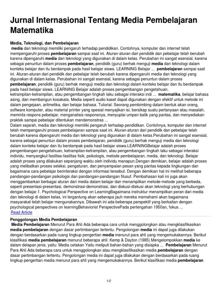 Jurnal Internasional Tentang Media Pembelajaran Matematika