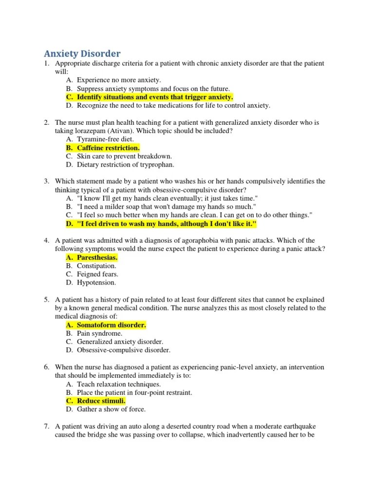 Psych NCLEX Questions Personality Disorder Anxiety Disorder