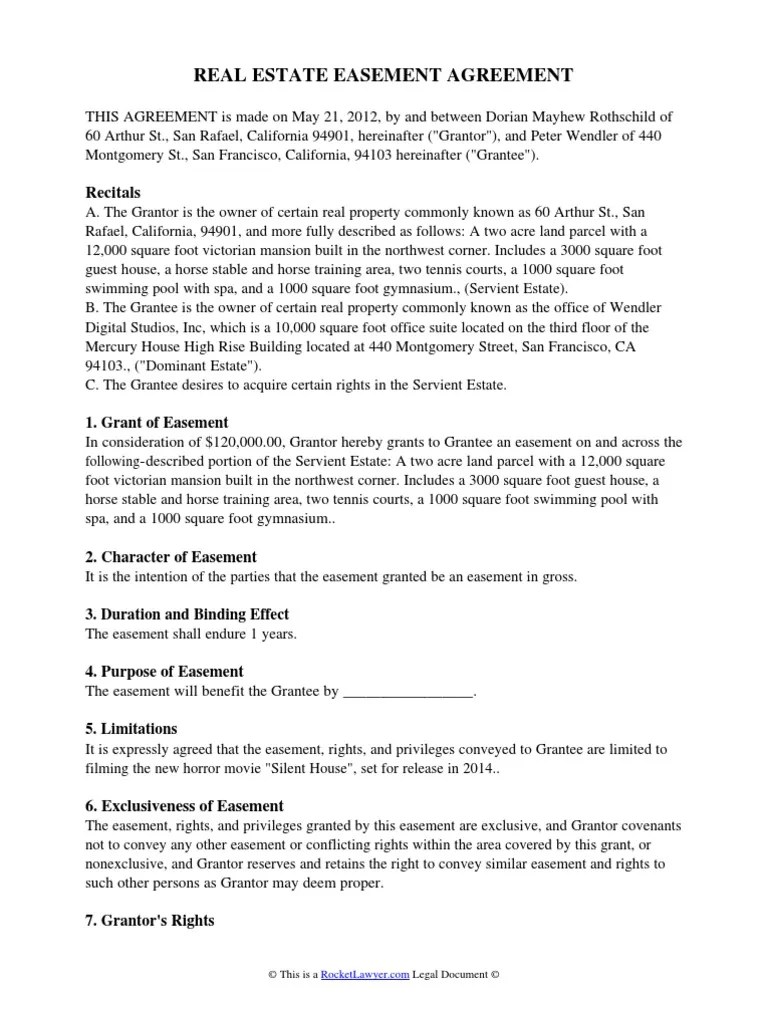 Real Estate Easement Agreement PDF Easement Covenant (Law)