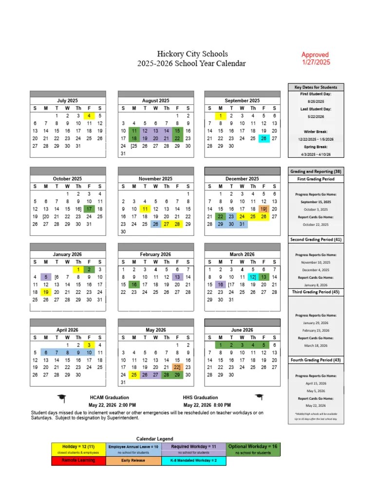 Hickory City Schools 20252026 Calendar PDF