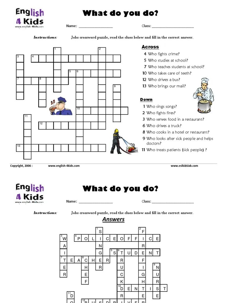 Jobs Crossword Puzzle