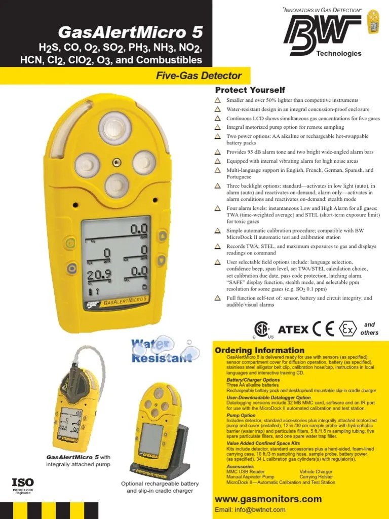 Gas Alert Micro 5 Data Sheet PDF Battery (Electricity) Computing And Information Technology