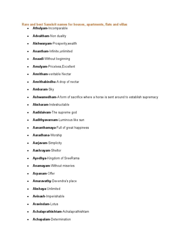 Rare and Best Sanskrit Names for Houses Indian Religions