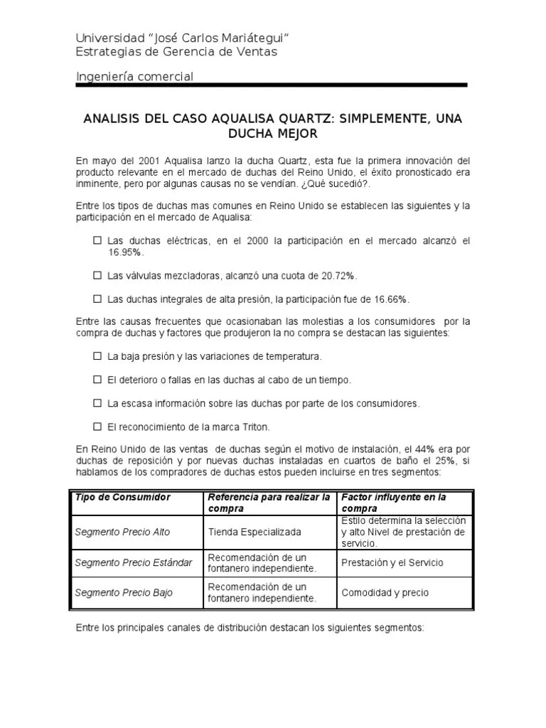 Analisis Del Caso Aqualisa Quartz Distribución Producto