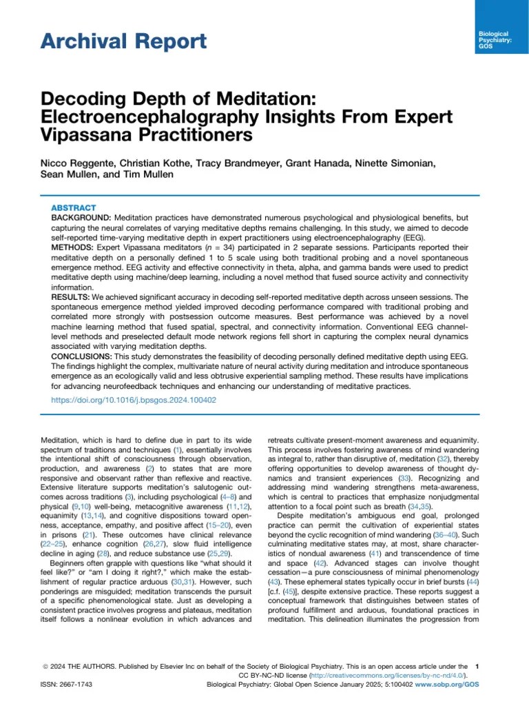 Decoding Depth of Meditation Electroencephalography Insights From