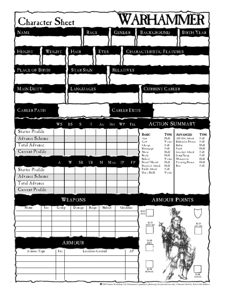 Warhammer Fantasy Roleplay Character Sheet