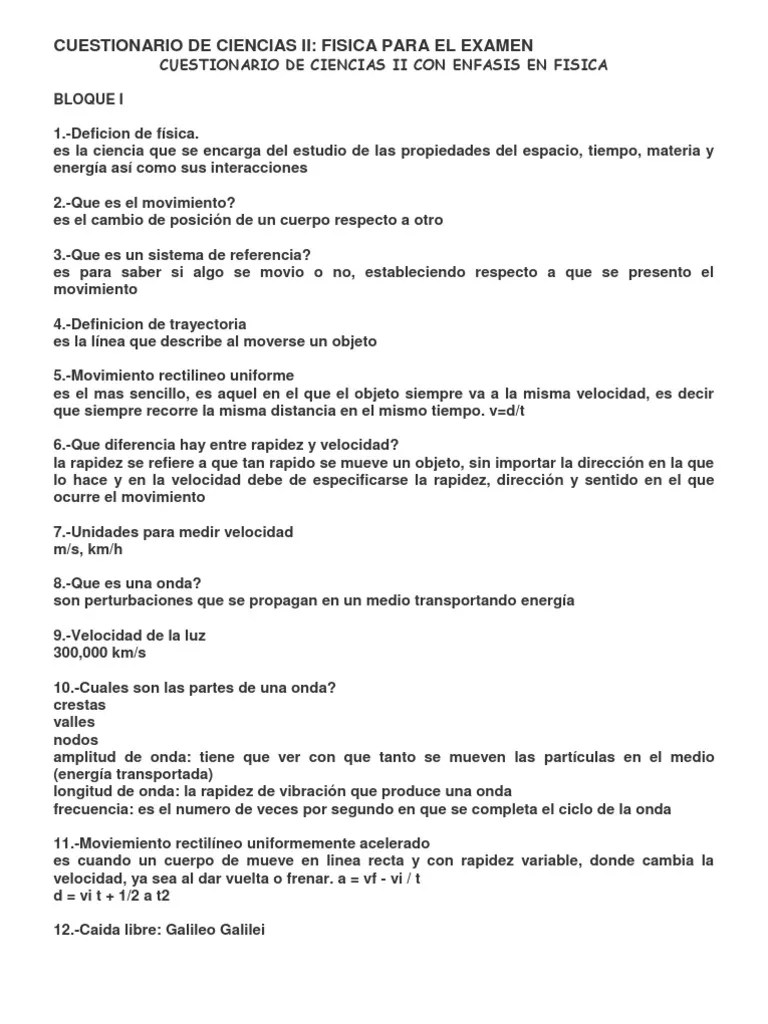 Cuestionario de Ciencias II2012 Newton's Laws Of Motion Force