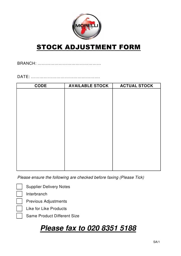 Stock Adjustment Form PDF