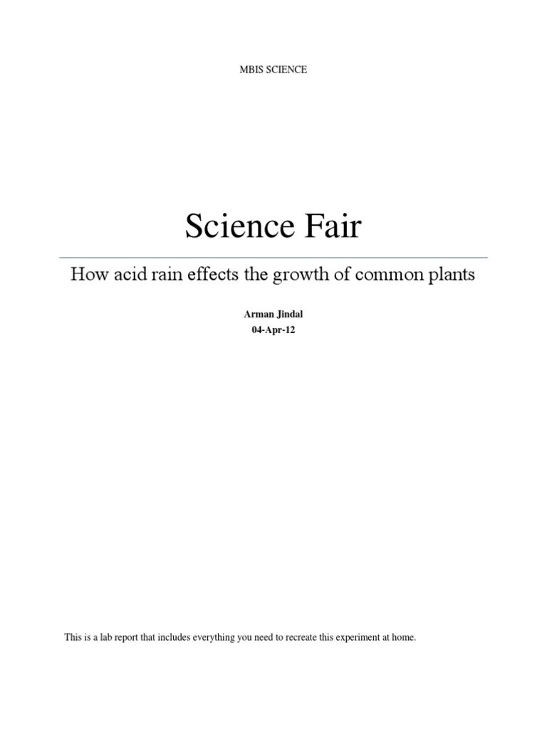 Science Fair Lab Report Soil Acid
