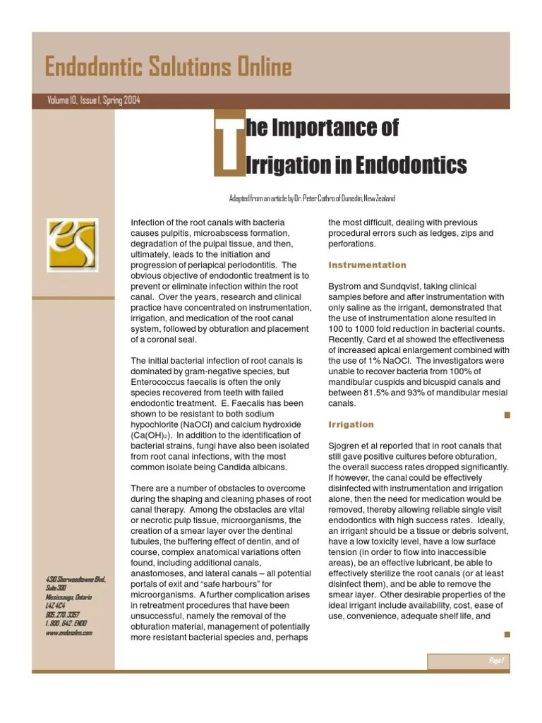 Importance of Irrigation in Endodontics PDF Chemical Substances