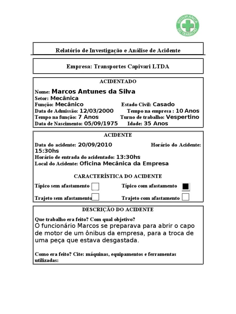 Modelo de Relatório de Acidente