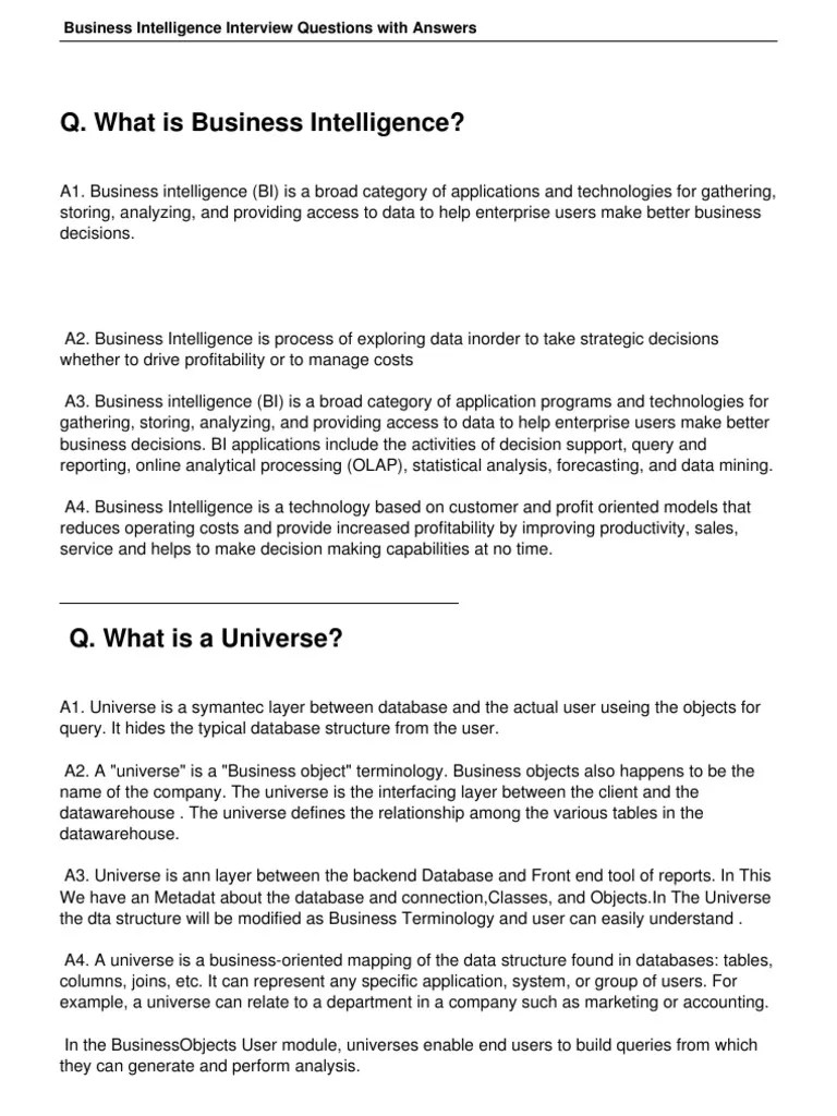 Business Intelligence Interview Questions With Answers Business