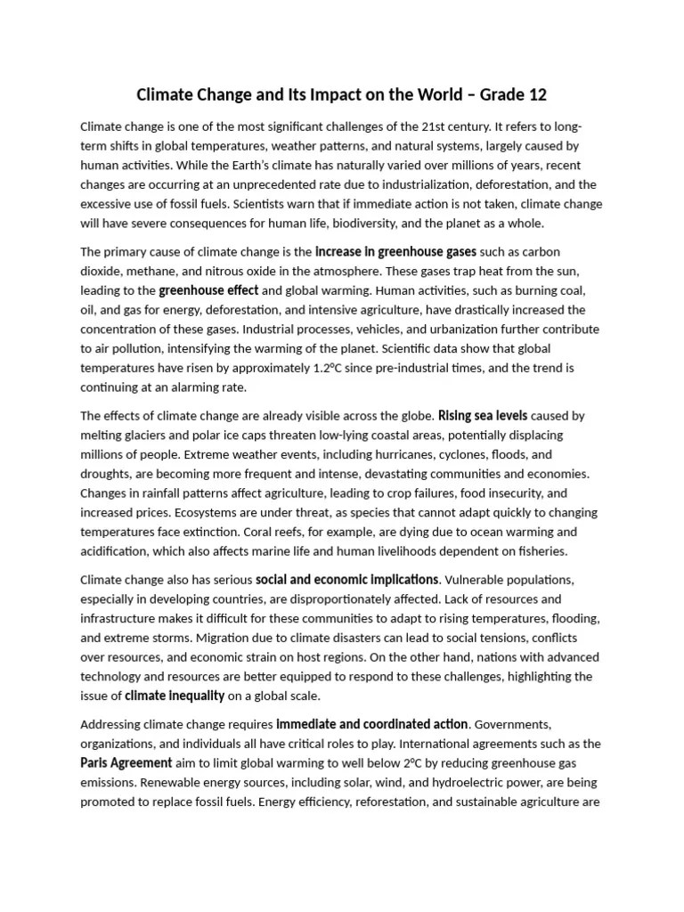 Climate Change and Its Impact on the World Grade 12 PDF Climate
