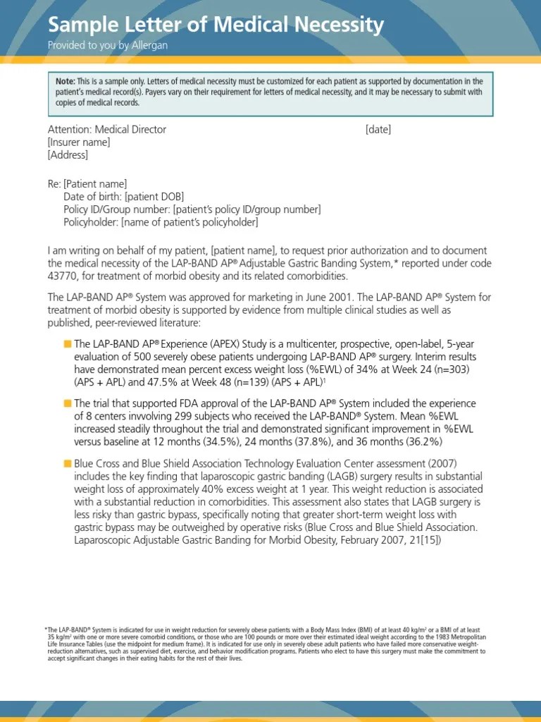 Sample Letter of Medical Necessity Bariatric Surgery Obesity