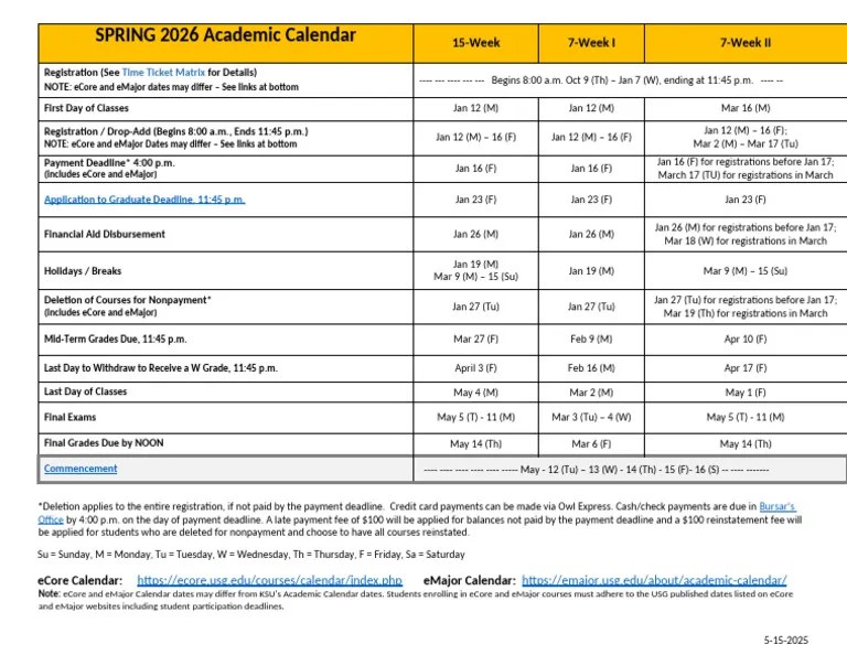 Spring 2026 Academic Calendar Overview PDF Payments