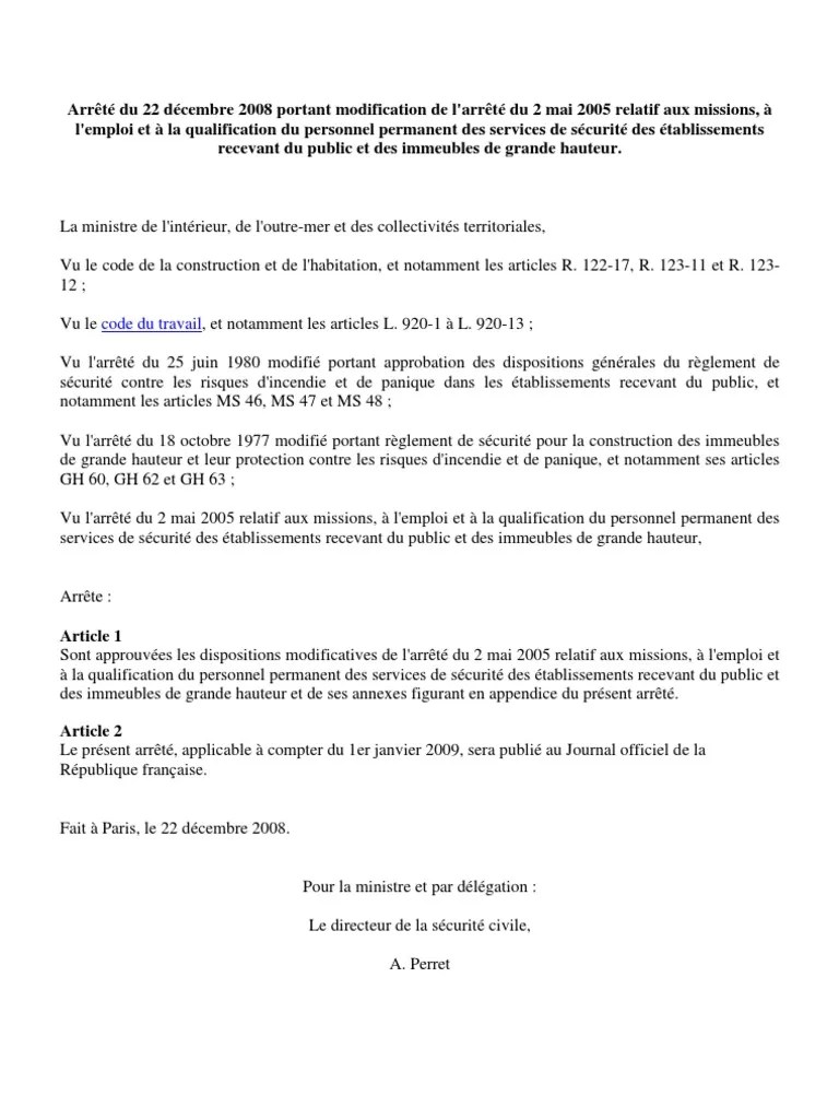 Reglementation_SSIAP_arrêté SSIAP du 2 mai 2005 modifié au